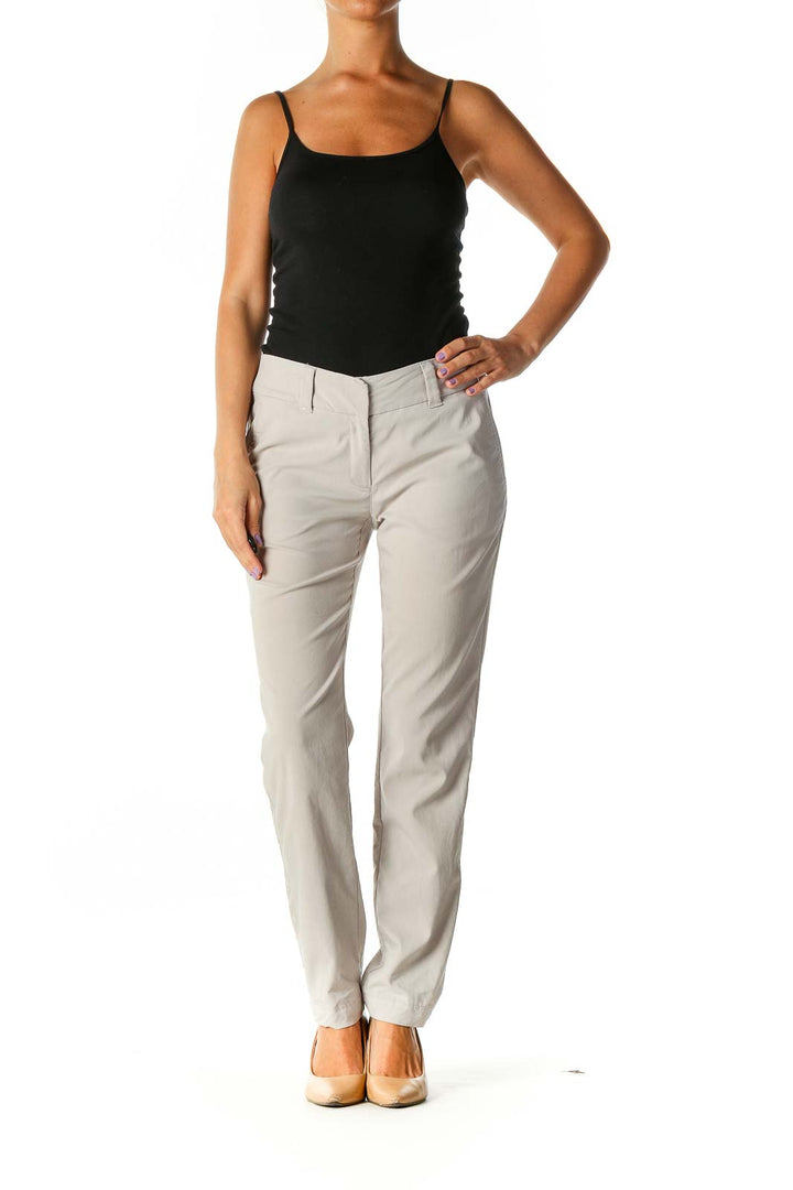 Beige Solid Formal Trousers