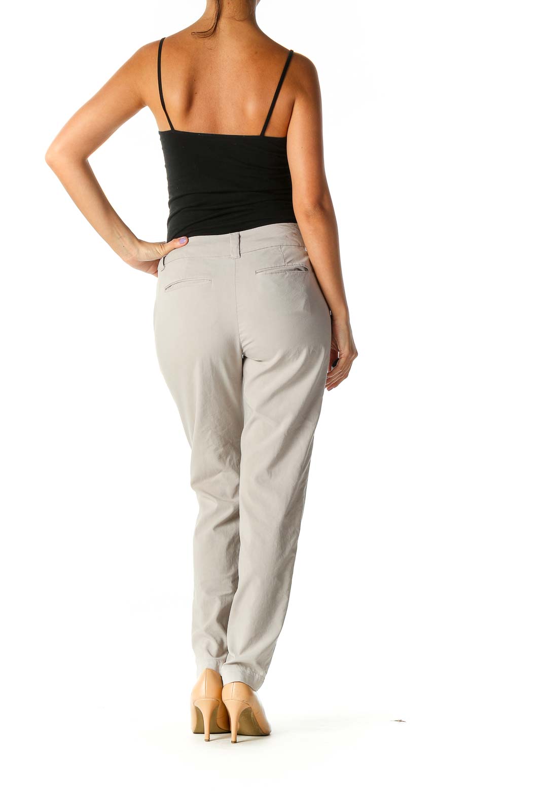 Beige Solid Formal Trousers