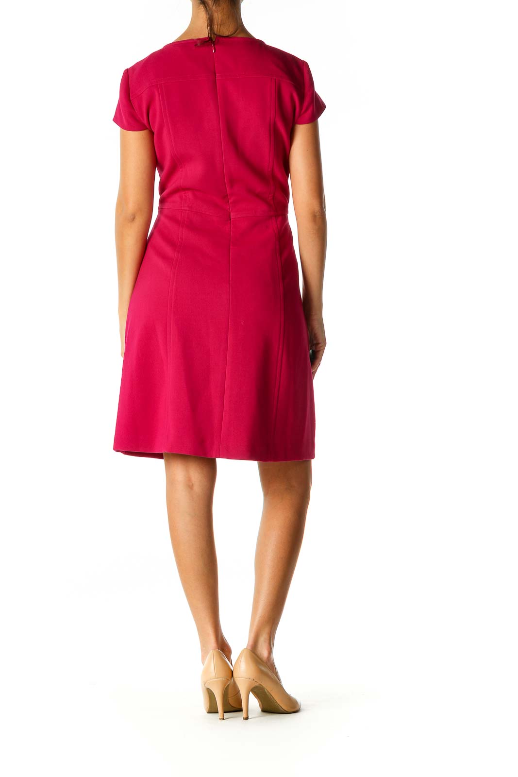 Pink Solid Work A-Line Dress