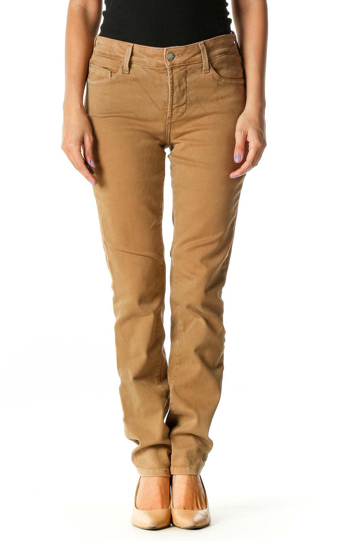 Brown Casual Straight Leg Jeans