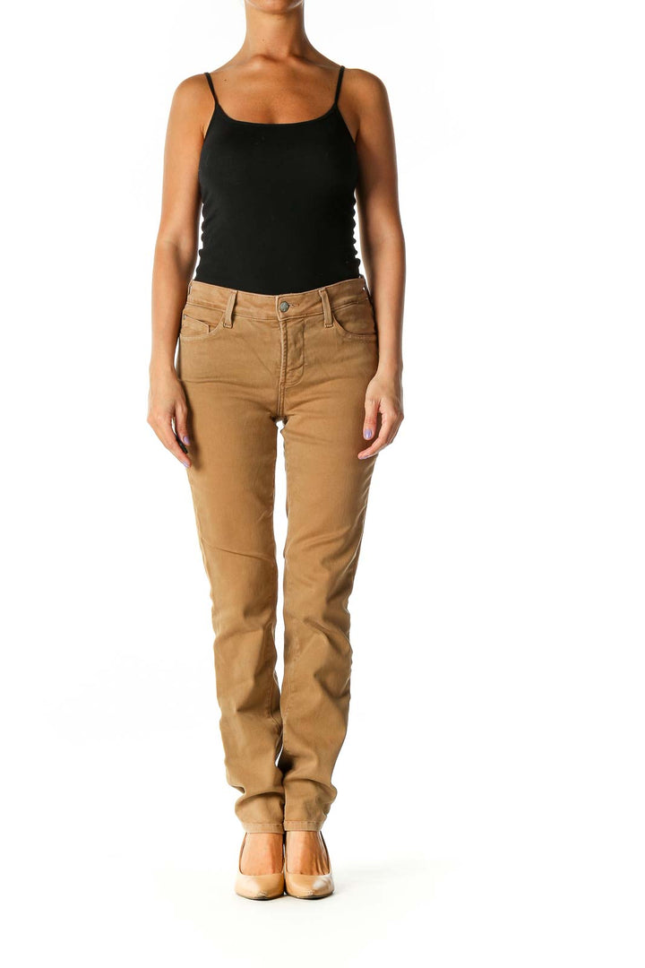 Brown Casual Straight Leg Jeans