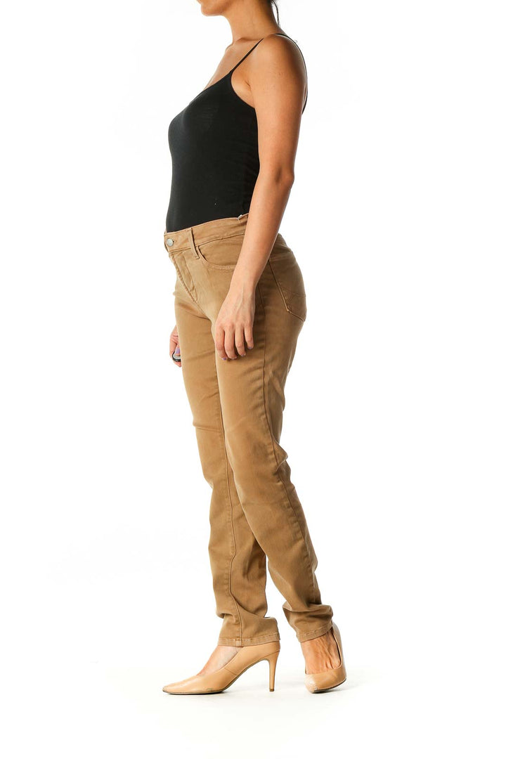 Brown Casual Straight Leg Jeans