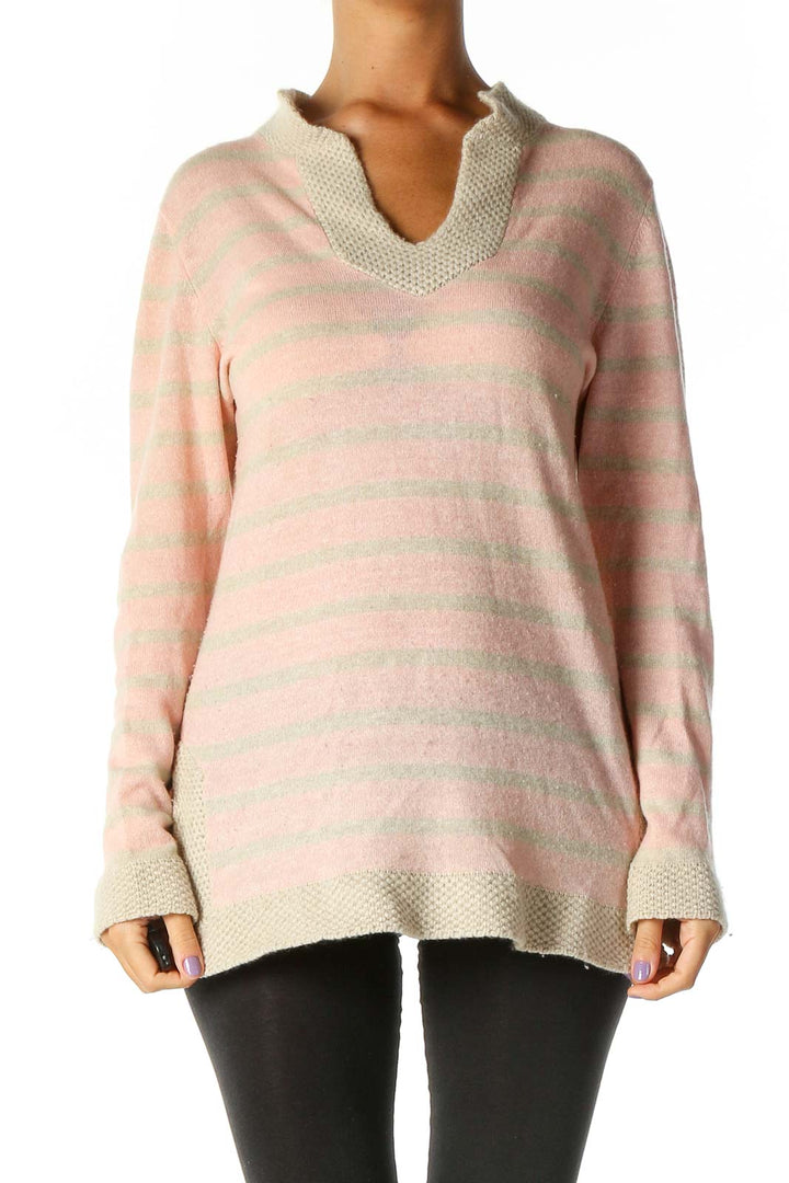 Pink Striped Casual Sweater