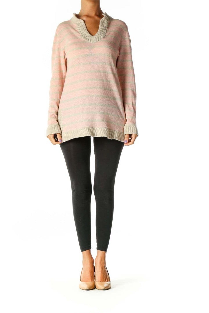 Pink Striped Casual Sweater