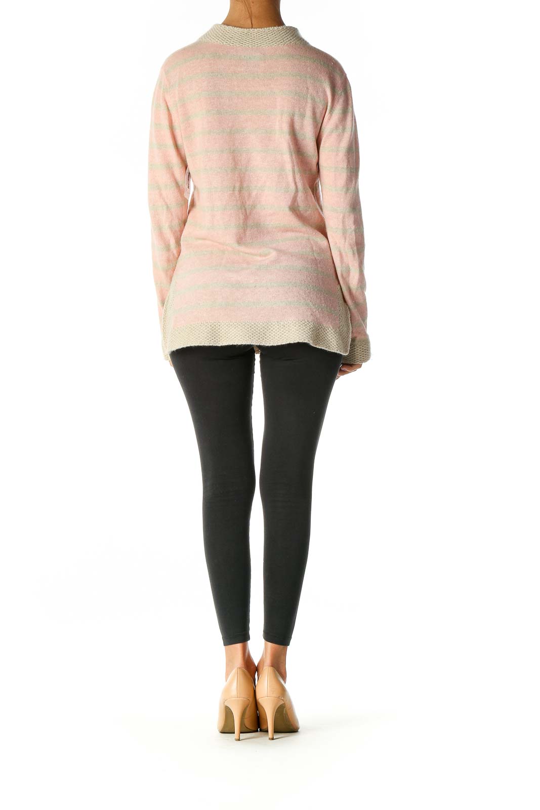 Pink Striped Casual Sweater