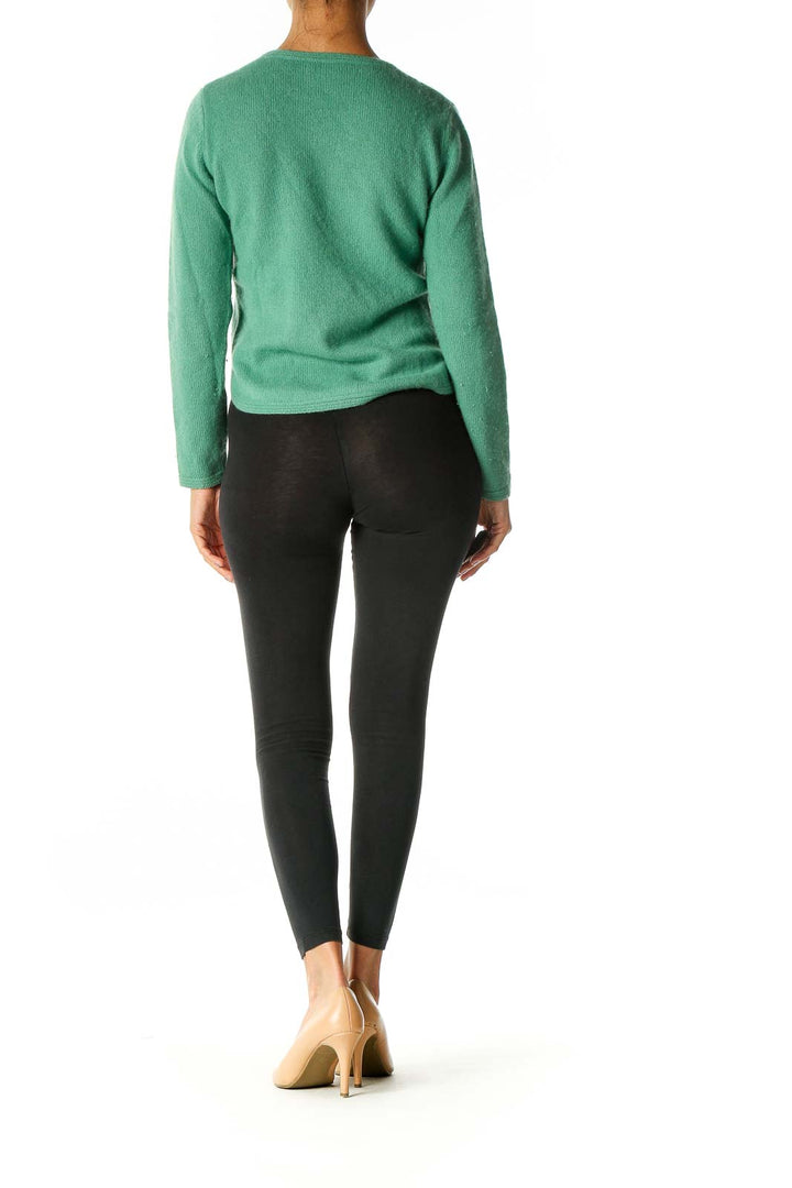 Green Textured Retro Sweater