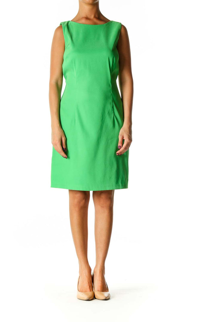 Green Solid Casual Shift Dress