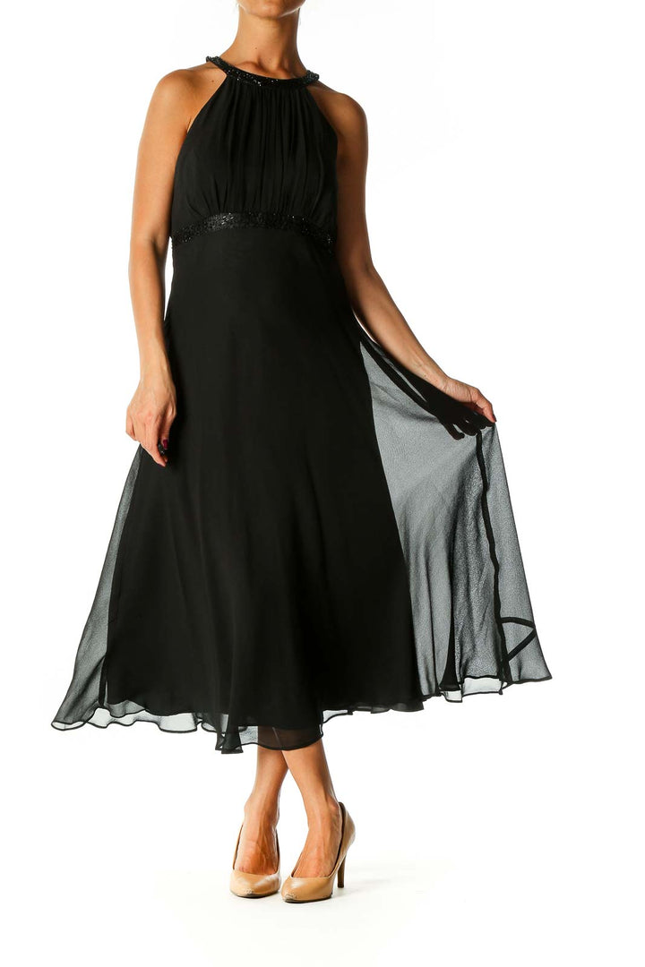 Black Solid Casual A-Line Dress