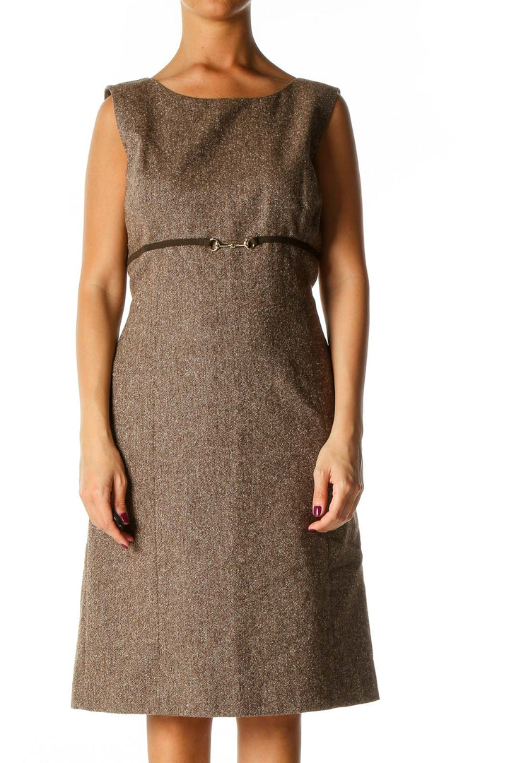 Brown Textured Casual A-Line Dress