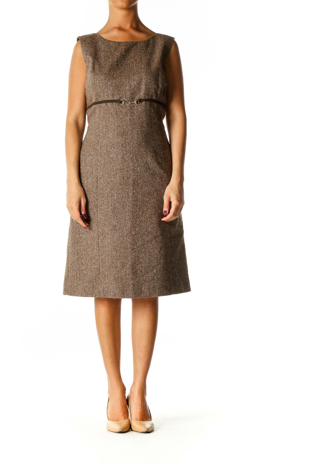 Brown Textured Casual A-Line Dress