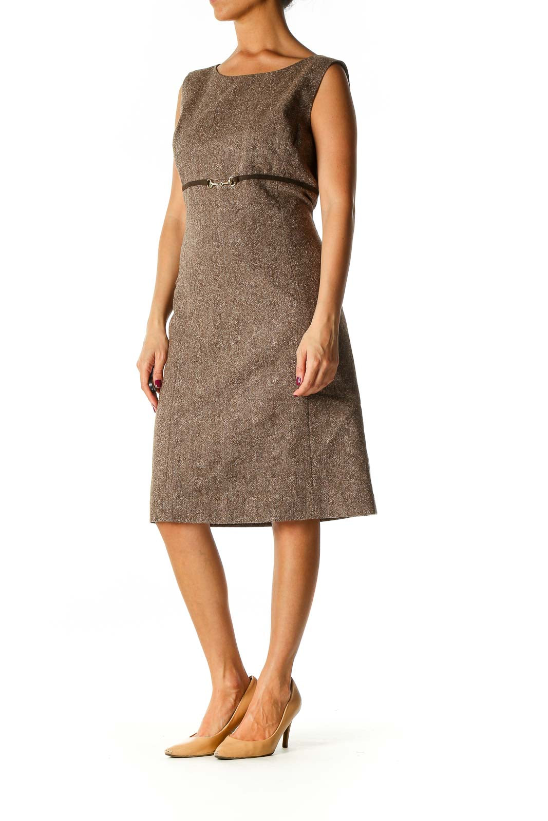 Brown Textured Casual A-Line Dress