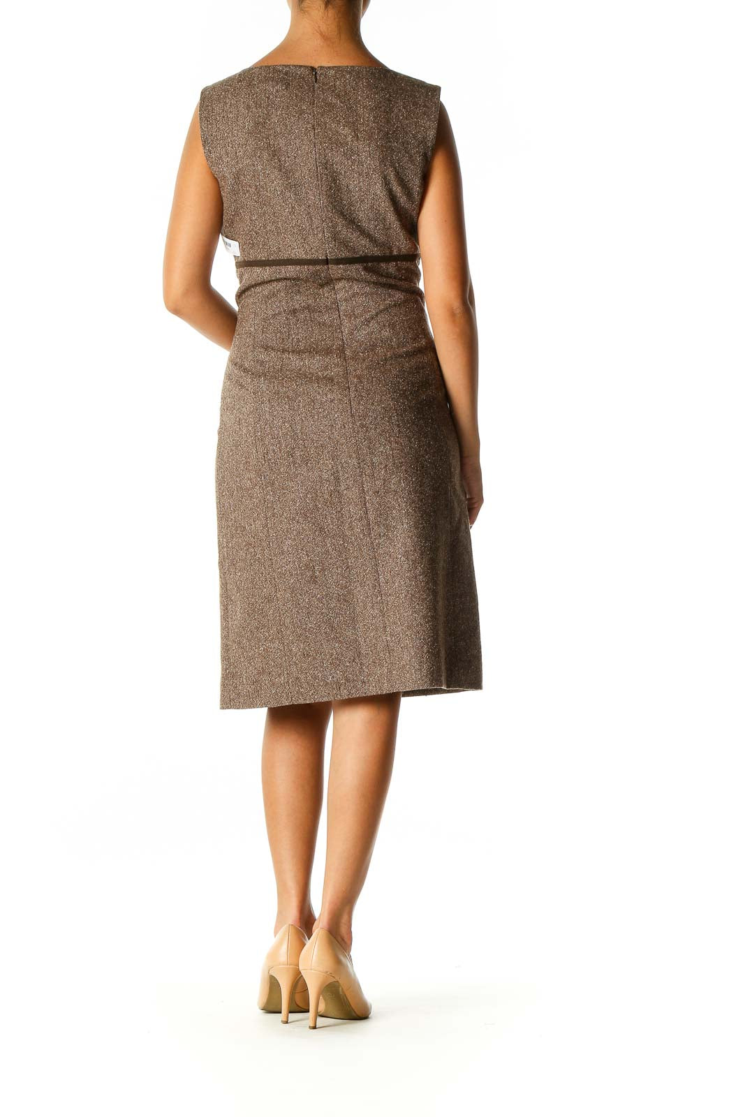 Brown Textured Casual A-Line Dress