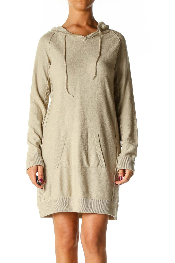 Beige Textured Casual Shift Dress