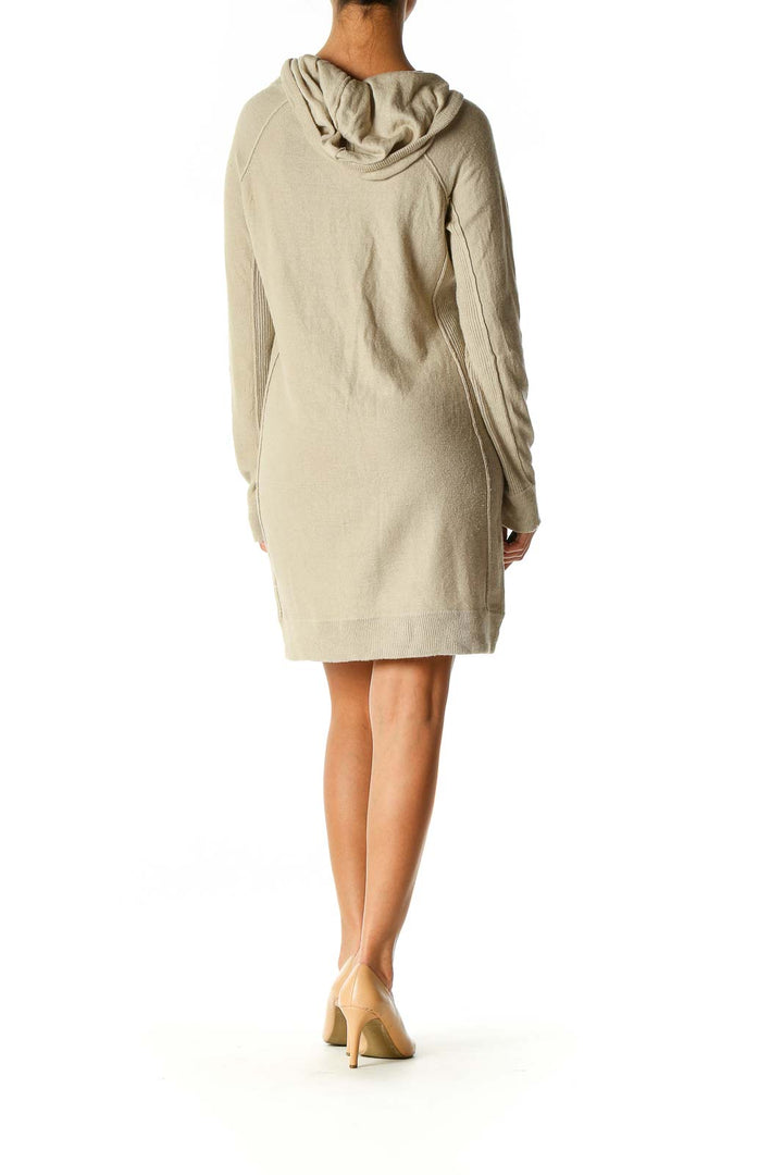 Beige Textured Casual Shift Dress