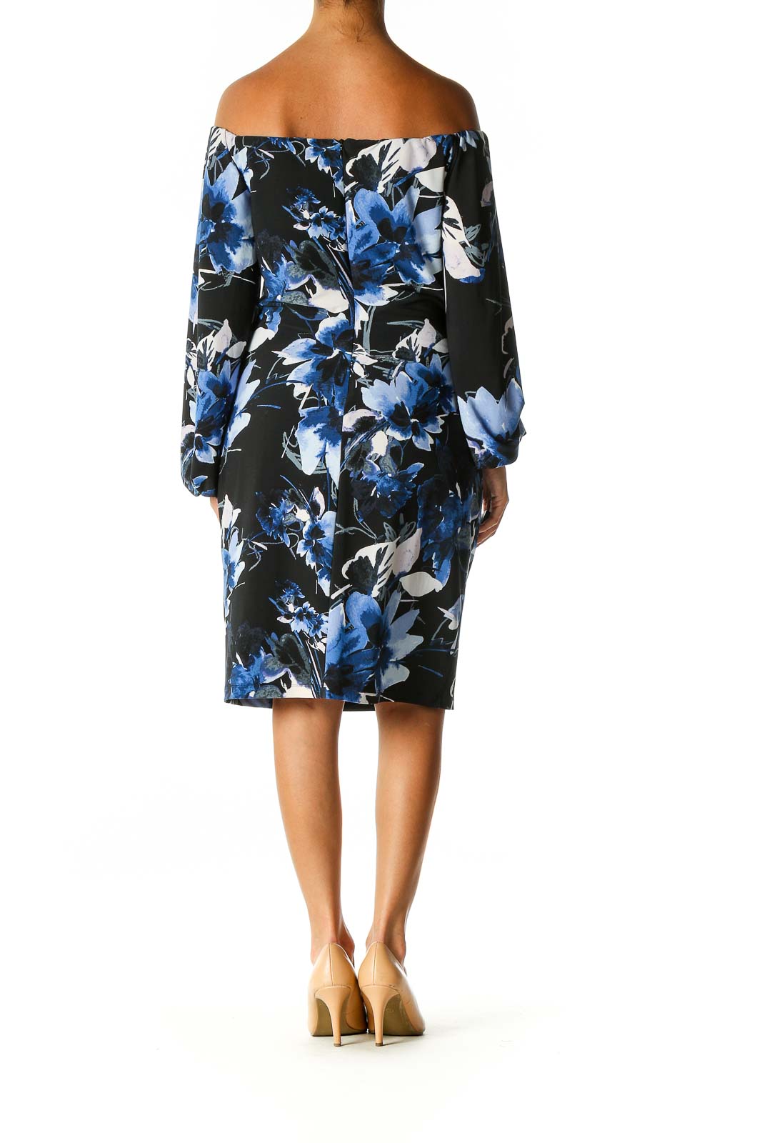 Blue Floral Print Holiday Sheath Dress