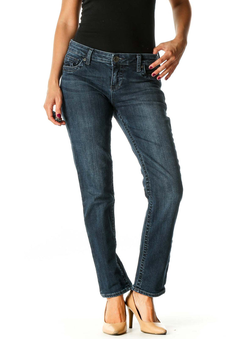 Blue Casual Straight Leg Jeans