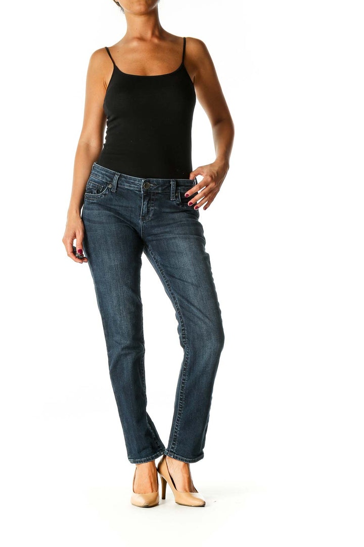 Blue Casual Straight Leg Jeans