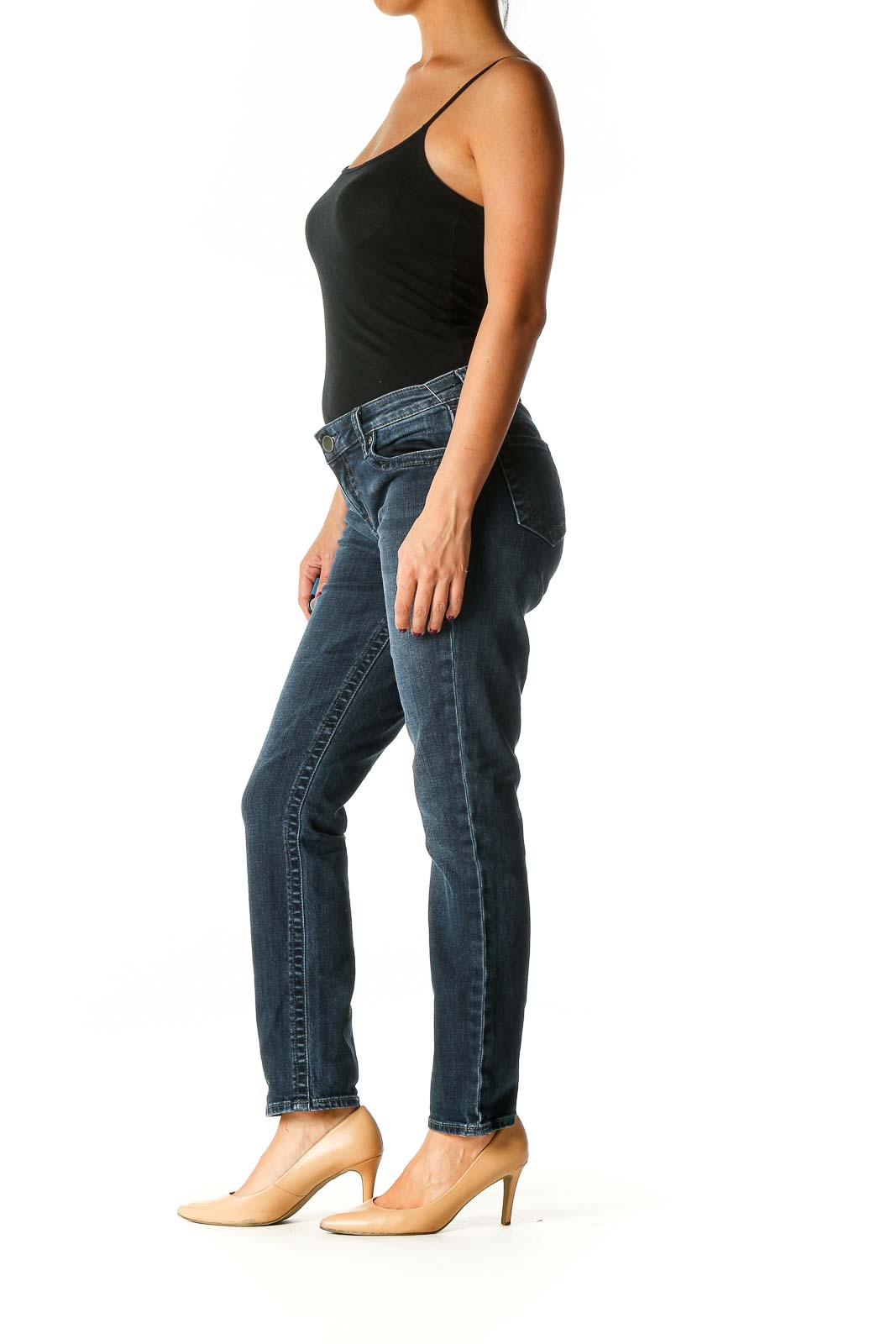 Blue Casual Straight Leg Jeans