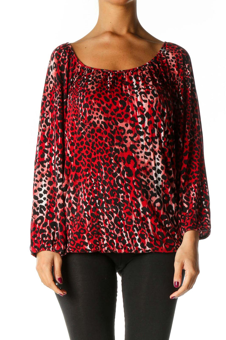 Red Animal Print Retro Blouse