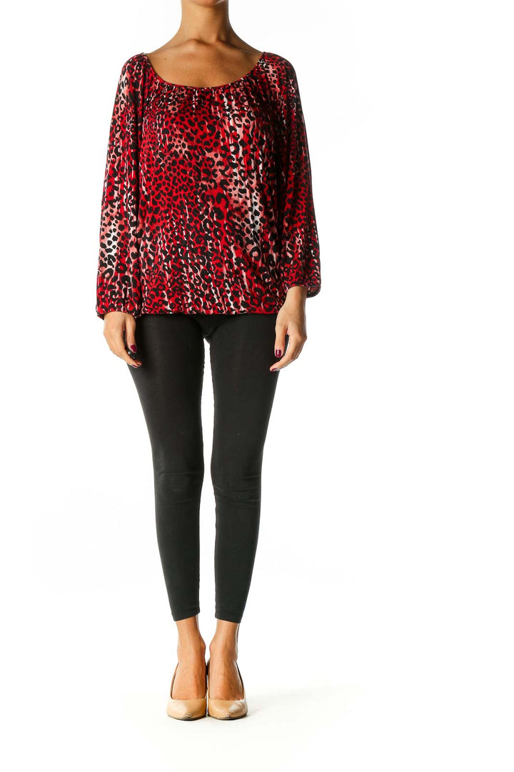 Red Animal Print Retro Blouse