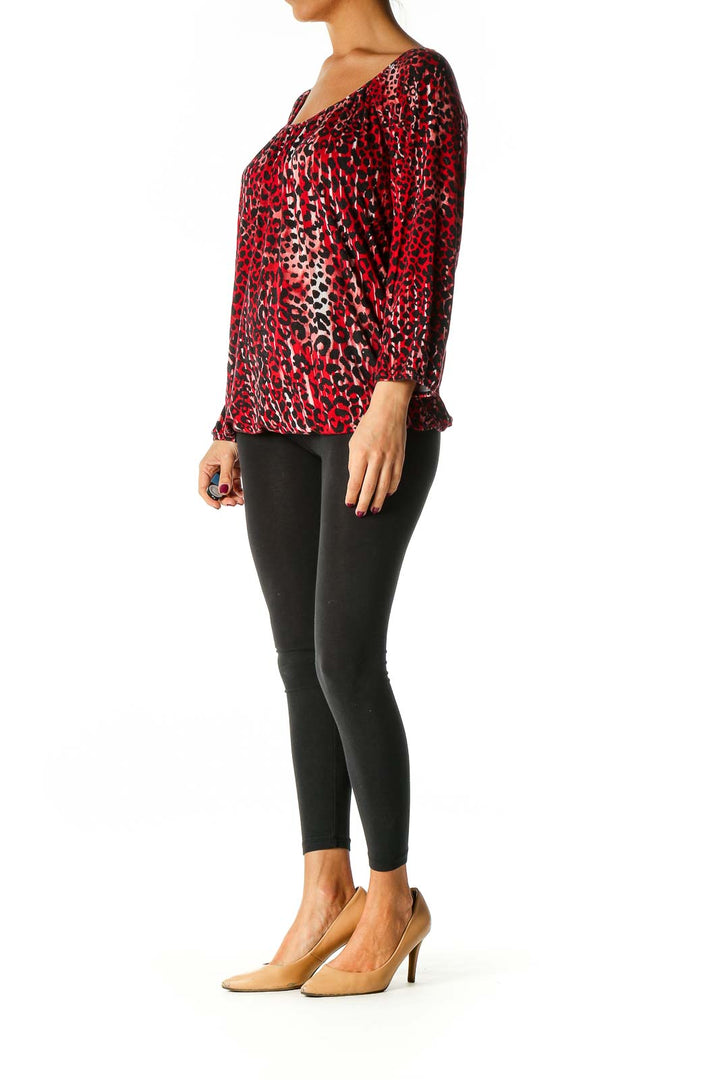 Red Animal Print Retro Blouse