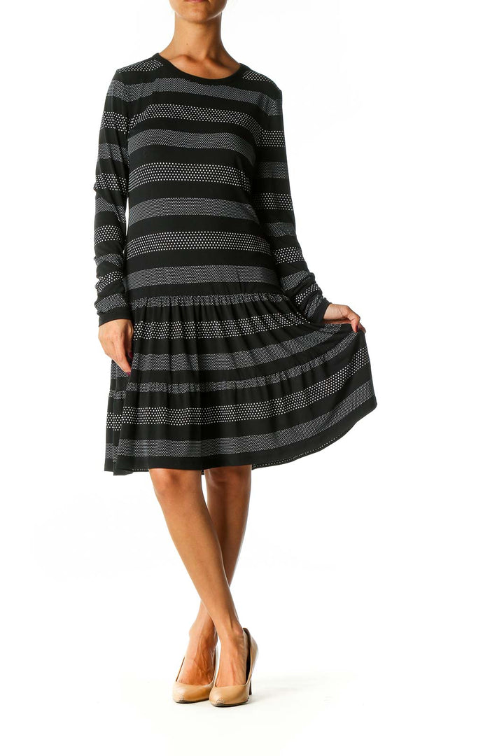 Black Striped Casual Drop Waist Dress