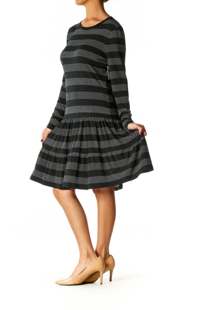 Black Striped Casual Drop Waist Dress