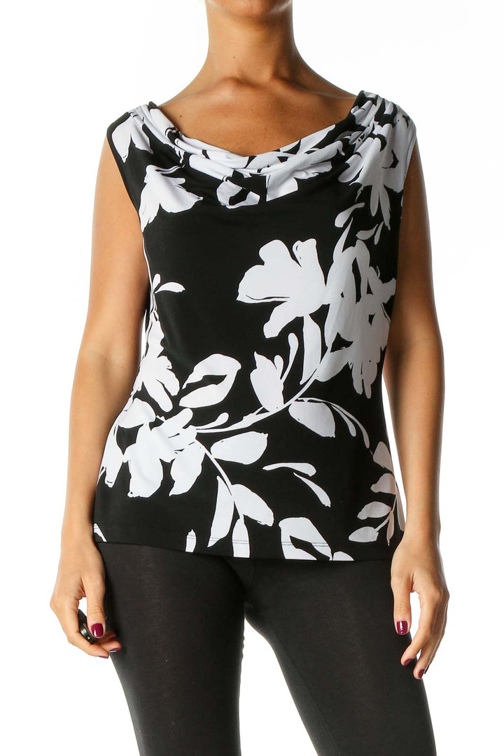 Black Floral Print Casual Tank Top