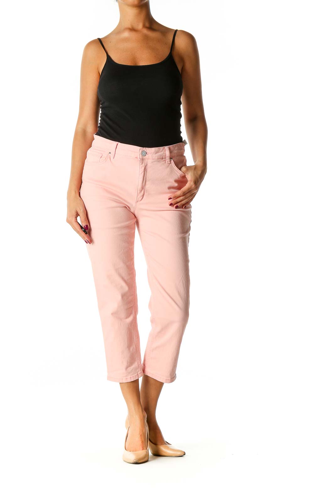 Pink Casual Straight Leg Jeans