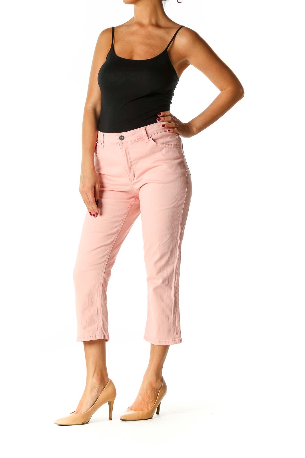 Pink Casual Straight Leg Jeans