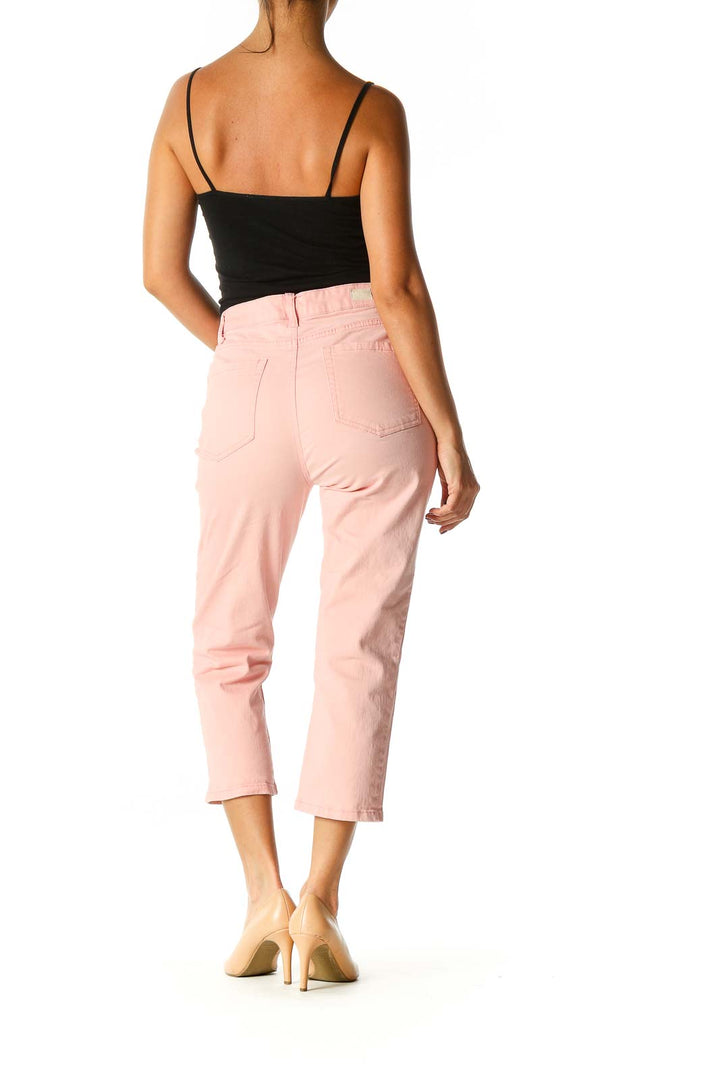 Pink Casual Straight Leg Jeans