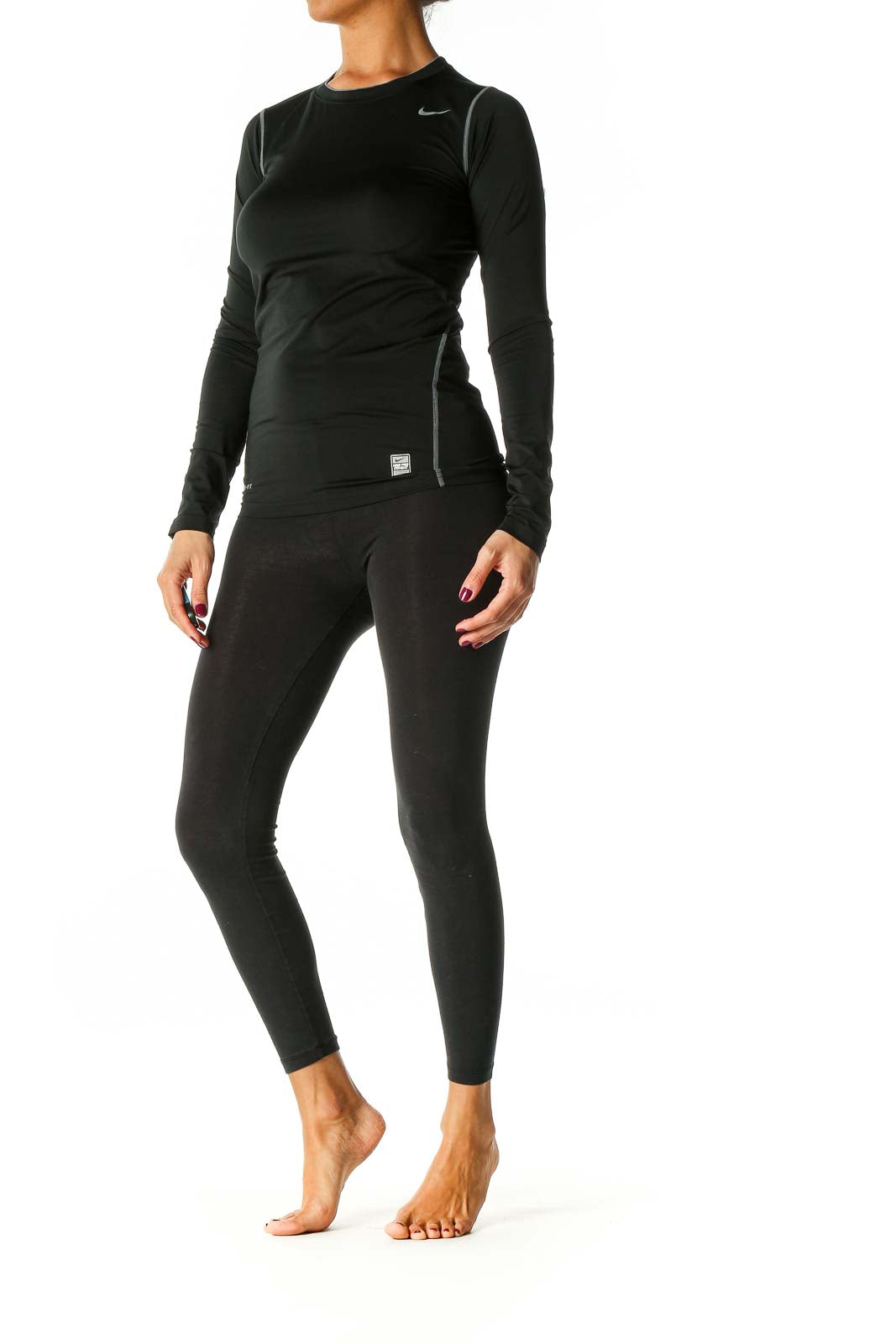 Black Solid Activewear Top