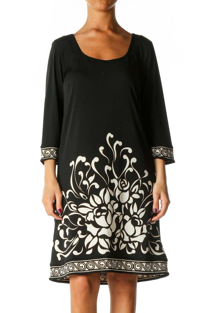 Black Printed Holiday A-Line Dress