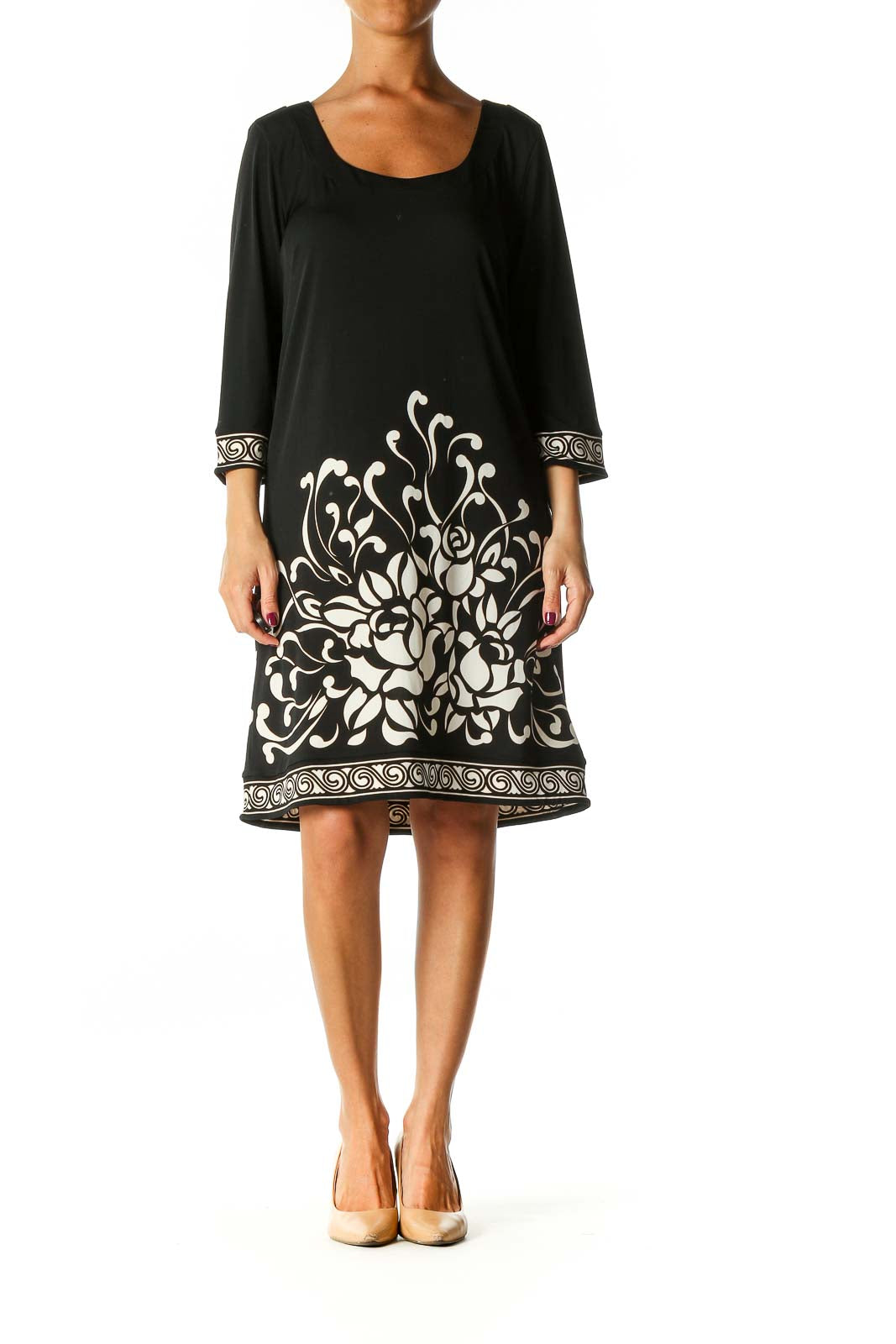 Black Printed Holiday A-Line Dress