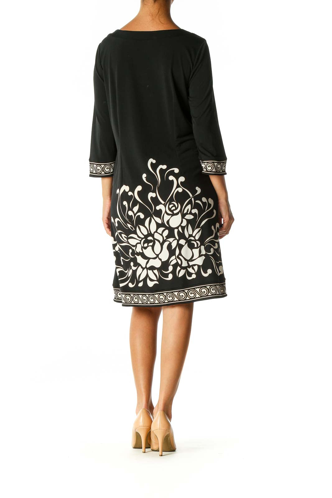 Black Printed Holiday A-Line Dress