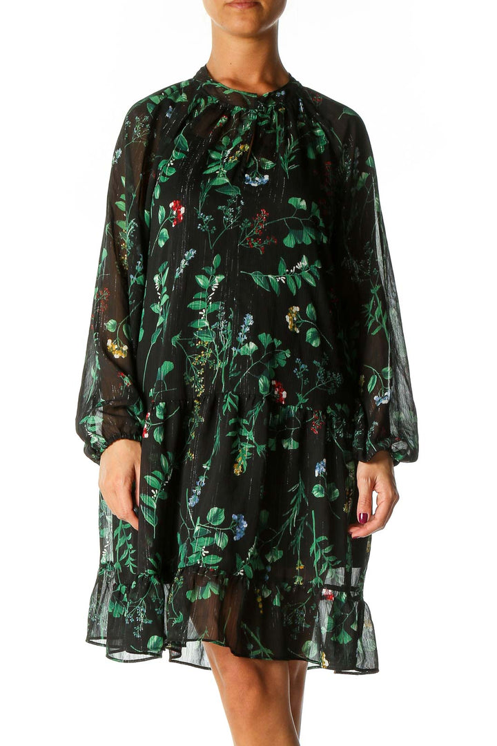 Black Floral Print Day Shift Dress