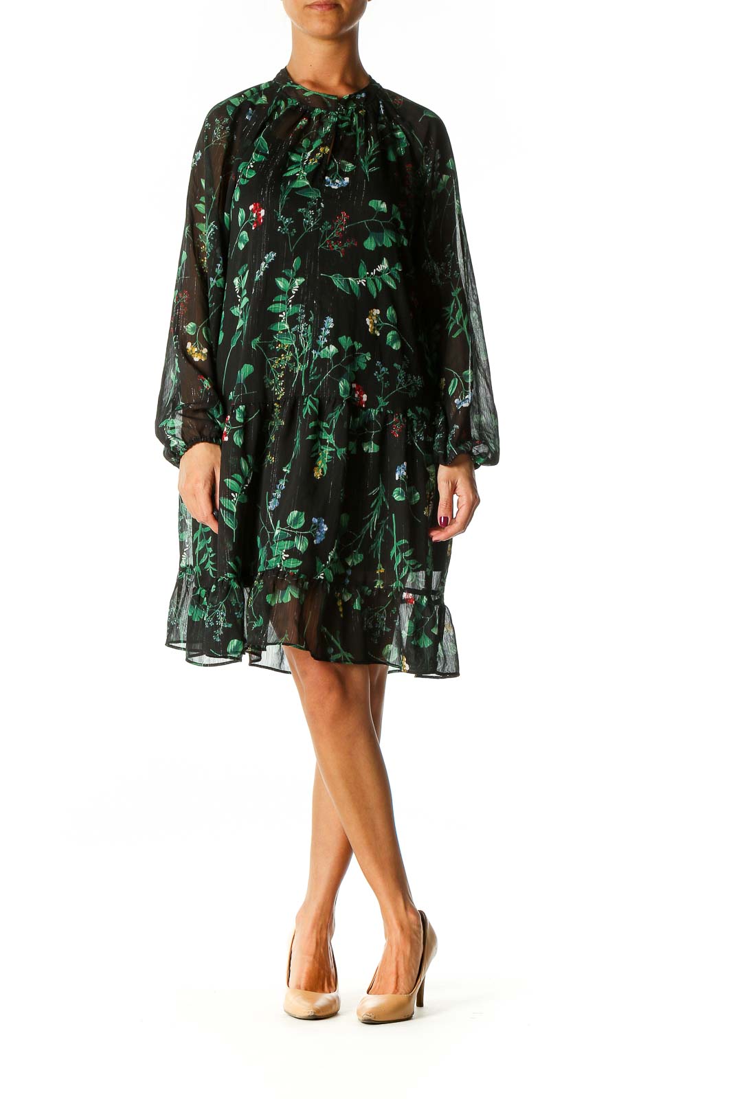 Black Floral Print Day Shift Dress