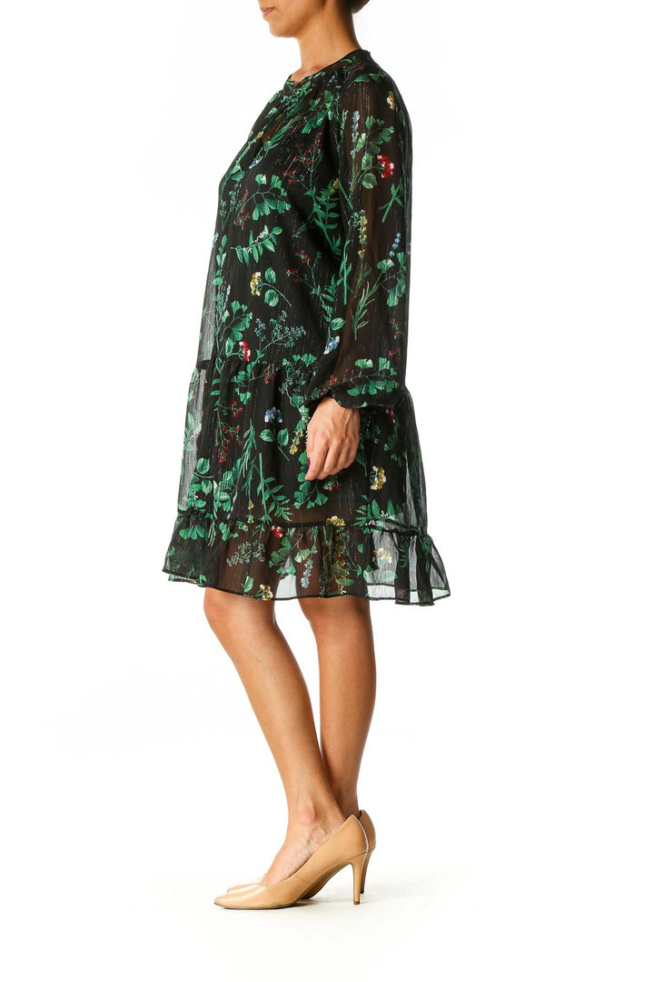 Black Floral Print Day Shift Dress