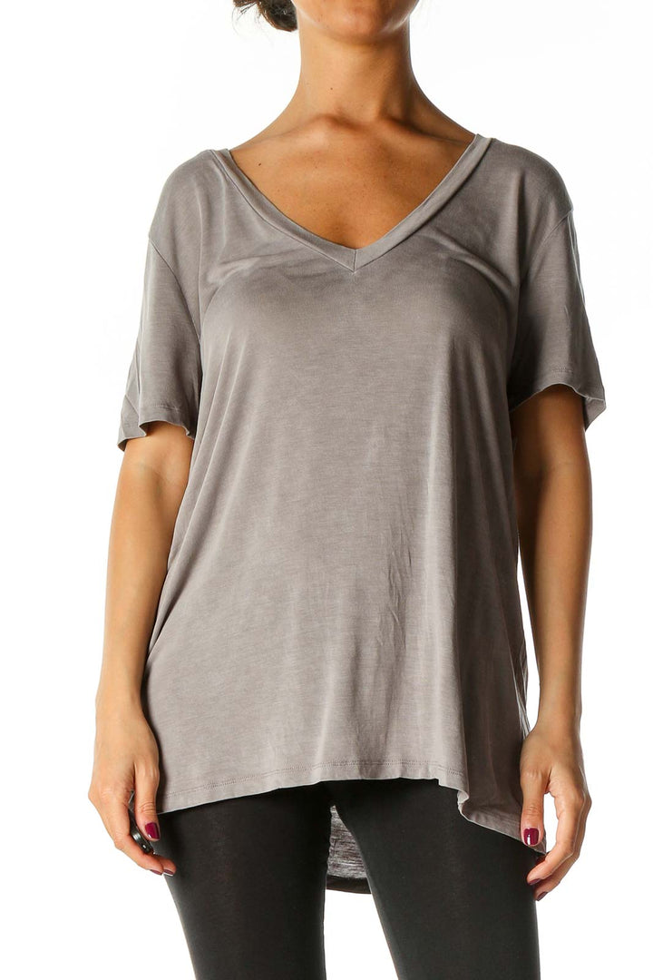 Gray Solid Casual T-Shirt