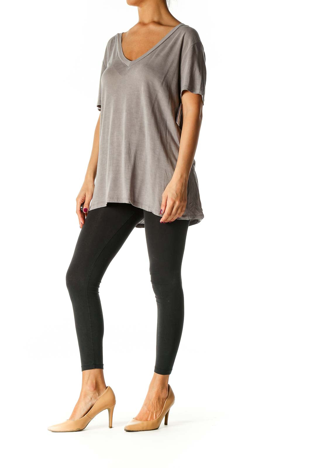 Gray Solid Casual T-Shirt