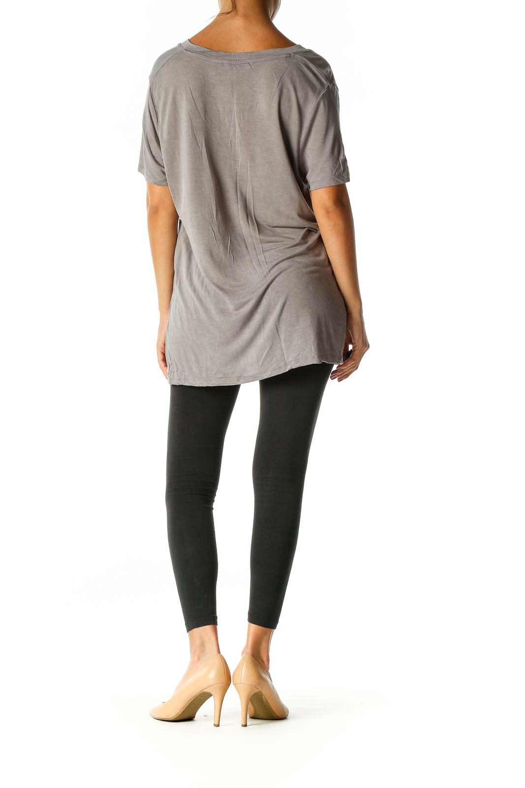 Gray Solid Casual T-Shirt