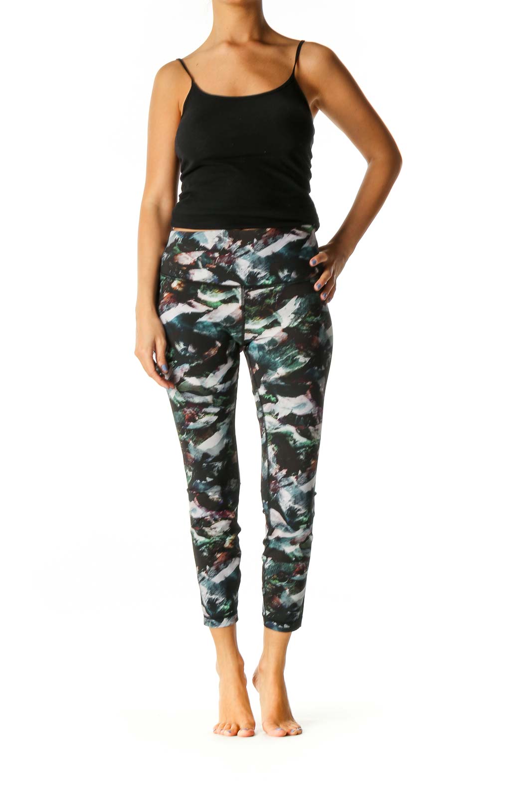 Black Graphic Print Activewear Capri Leggings