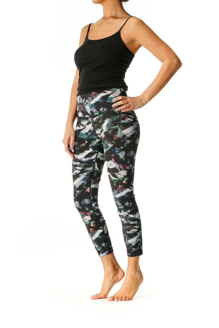 Black Graphic Print Activewear Capri Leggings