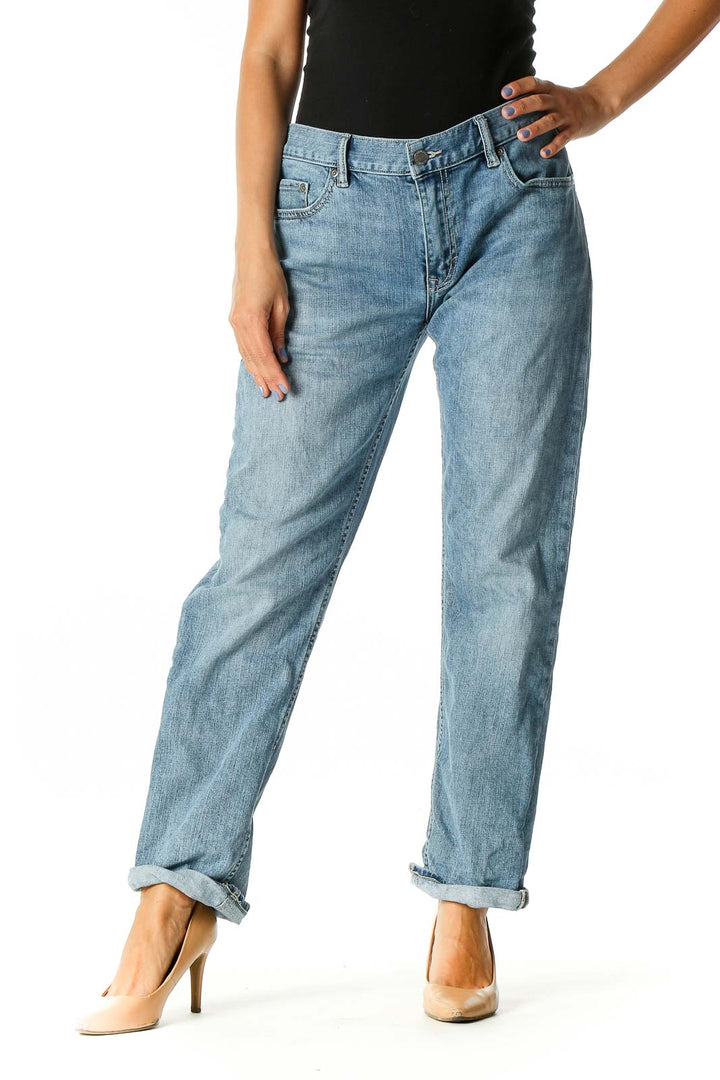 Blue Casual Straight Leg Jeans