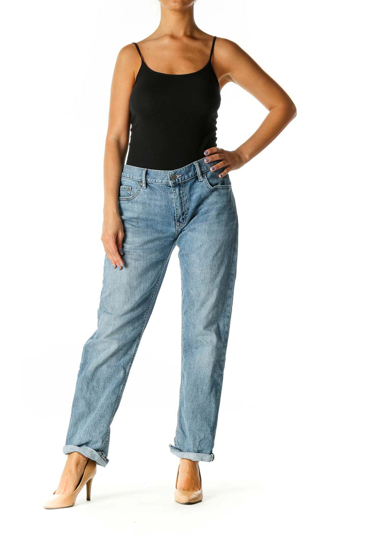 Blue Casual Straight Leg Jeans