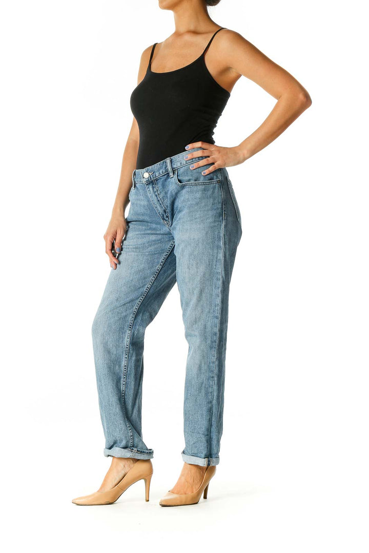 Blue Casual Straight Leg Jeans