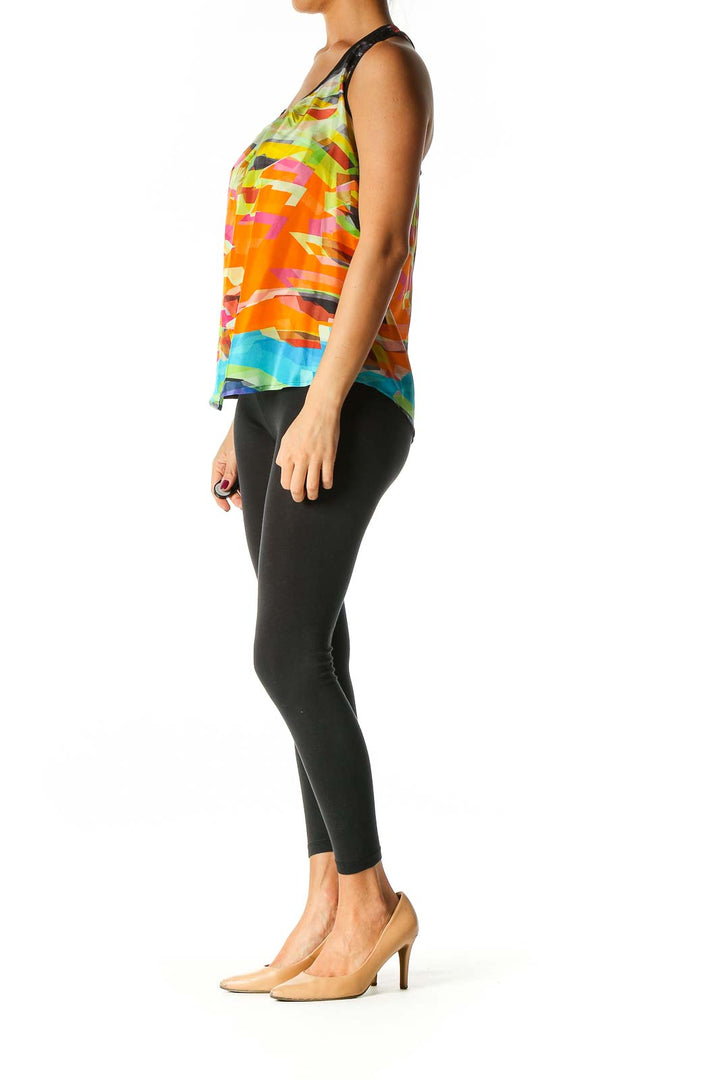 Orange Geometric Print Punk Tank Top