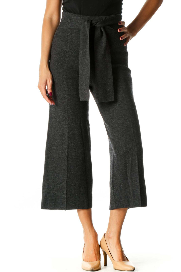 Gray Textured Casual Culottes Pants