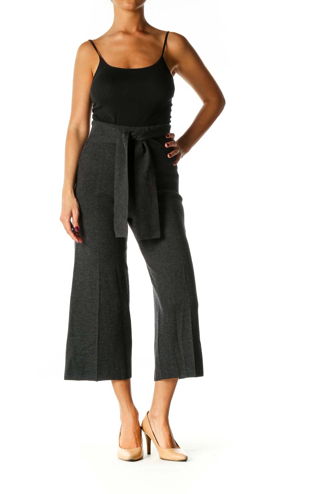 Gray Textured Casual Culottes Pants