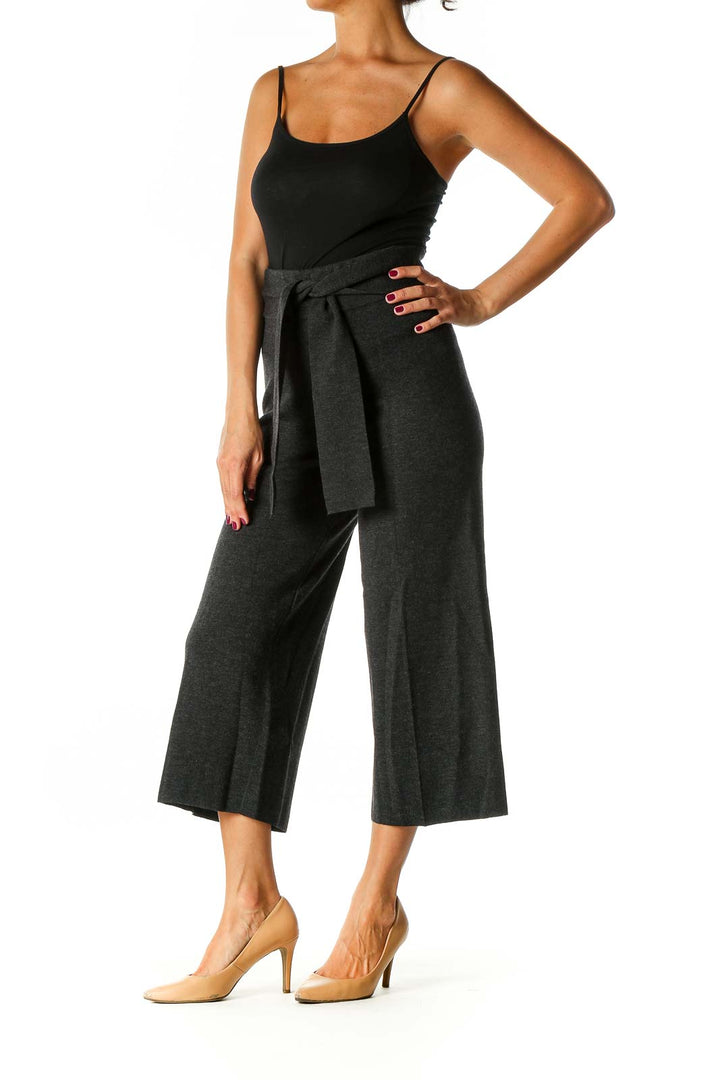 Gray Textured Casual Culottes Pants